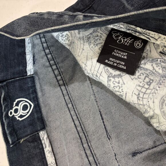 Eight 732 Blue Jeans Mens 40X34 Dark Wash Distress Streetwear Skater Hip Hop Y2K - Picture 9 of 15